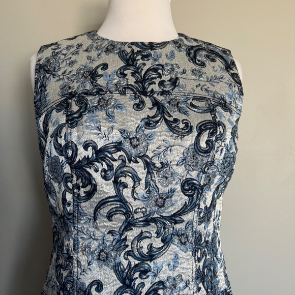 Elie Tahari Tweed Sleeveless Cocktail Metallic Brocade Jacquard Jaelyn Dress - Picture 6 of 16